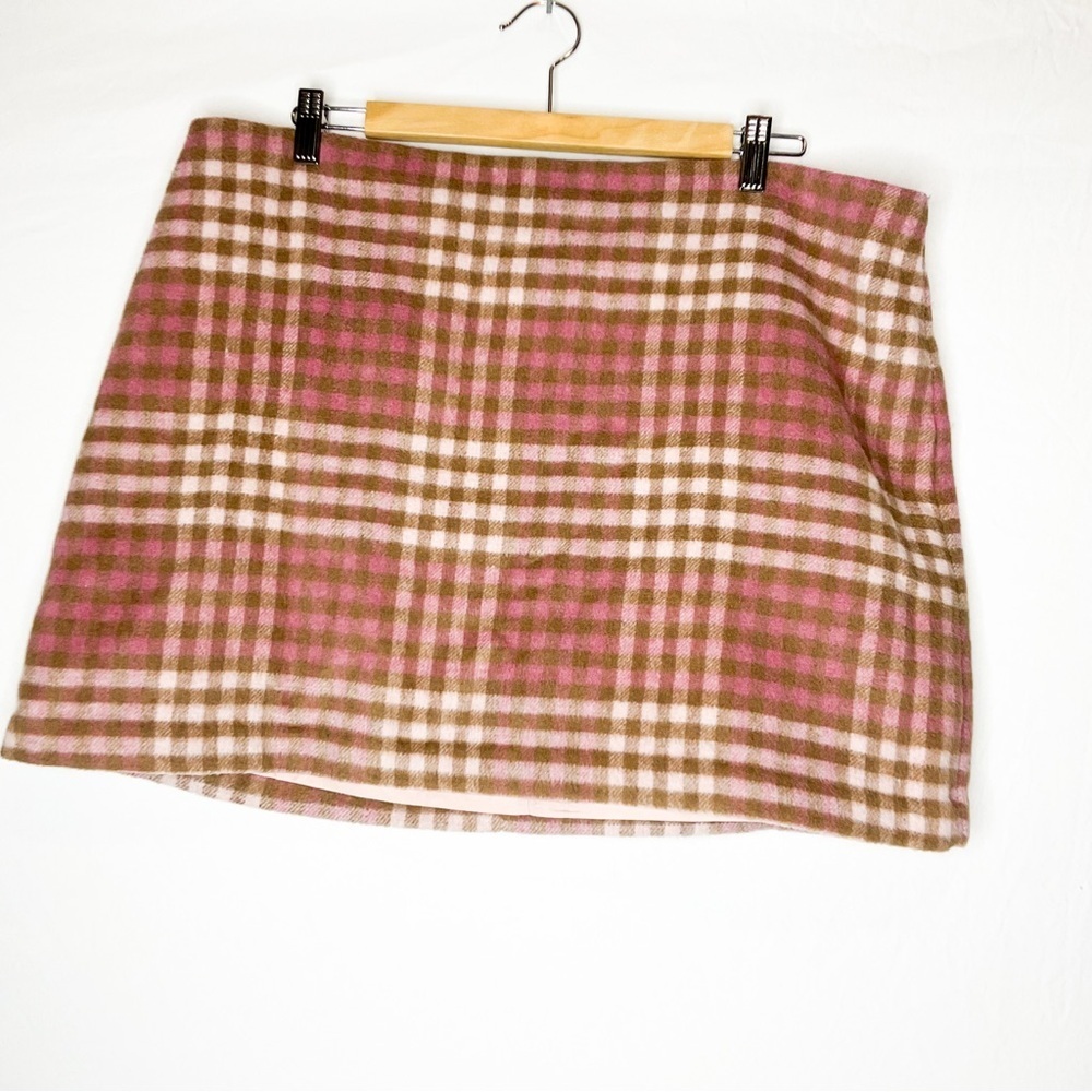 Joie Plaid Mini Skirt Pink Brown Wool XL